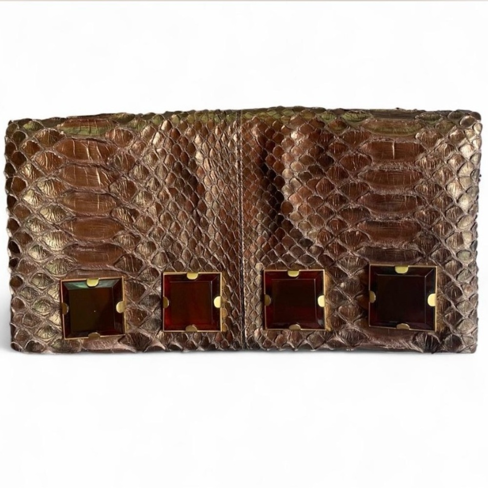 Brown/golden Snakeskin Clutch fold over with Accents